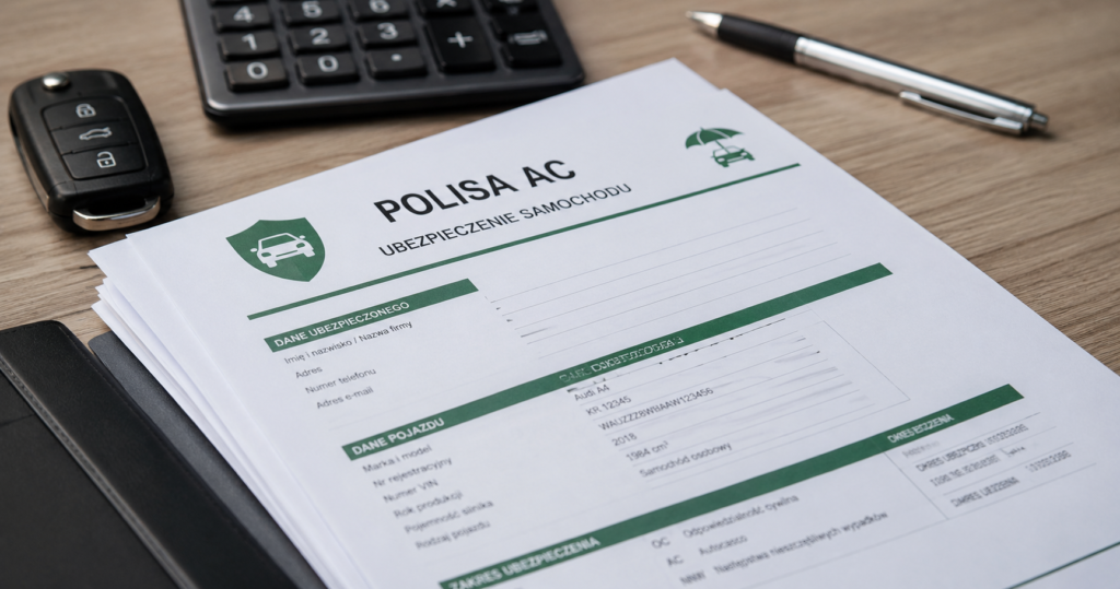 Polisa AC samochodu na biurku – udział własny i jego wpływ na składkę