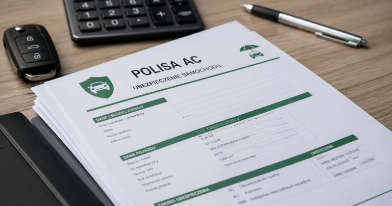 Polisa AC samochodu na biurku – udział własny i jego wpływ na składkę