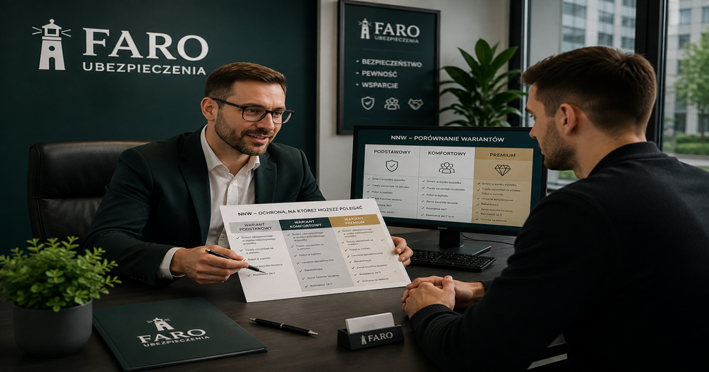 Doradca Faro Ubezpieczenia omawia warianty NNW z klientem
