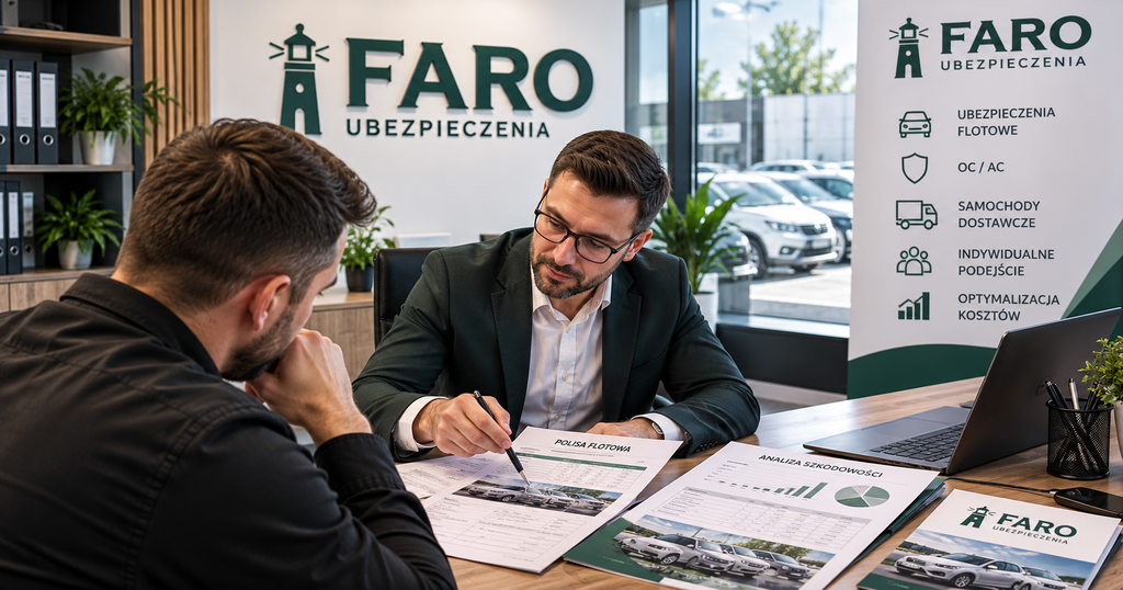 Agent Faro Ubezpieczenia analizuje oferty ubezpieczenia floty firmowej