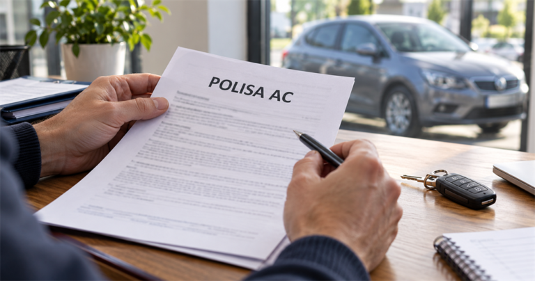 Problemy (1) Dokument polisy AC, kluczyki i samochód w tle